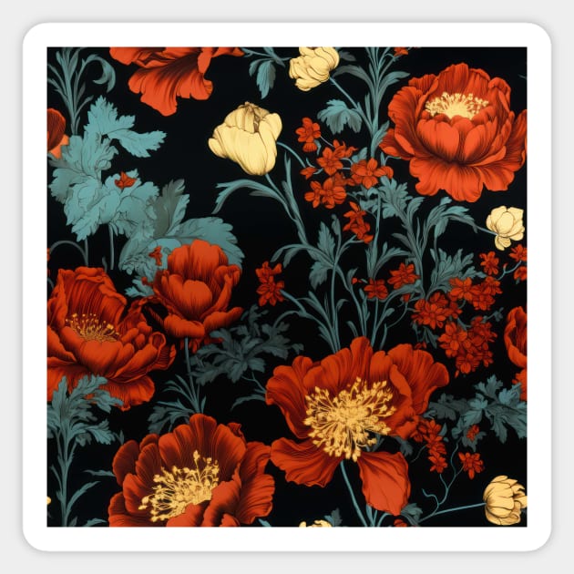 Dutch Nocturne: Luminous Floral Pastoral on Black Canvas Sticker by star trek fanart and more